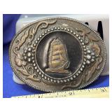 Vintage Sculptors Bronze Ship Belt Buckle - The