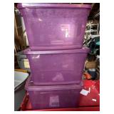 Three 32 Quart Rubbermade Storage containers with