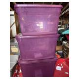 Three 32 Quart Rubbermade Storage containers with