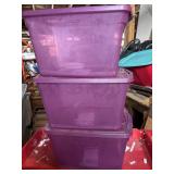 Three 32 Quart Rubbermade Storage containers with