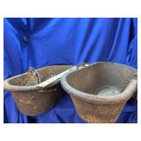 Two Antique Cast Iron Hog Waterers