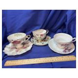 Three vintage Tea Cups and Saucers
