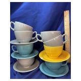 Fiesta Cups and saucers.  5 saucer, 8 Cup.  Three
