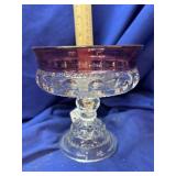 Kings Crown Thumbprint Ruby Flashed compote