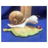 Vintage Ceramic Snail Figurine with Ladybug