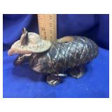 Vintage Ceramic Armadillo Figurine with Cowboy Hat