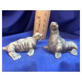 Vintage Hand-Painted Ceramic Seal Figurines