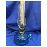 Miniature Blue Glass finger Oil Lamp - Unused