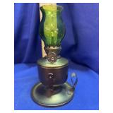 Avocado Green Glass Miniature Oil Lamp