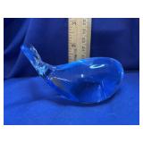 VTG Blue Glass Whale Art Glass Figurine