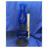 Vintage Cobalt Blue Sail Boat Oil Lamp - chimney