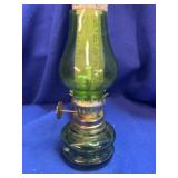 Avocado Green Glass Miniature Oil Lamp