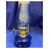 Cobalt Blue Glass Miniature Oil Lamp