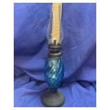 Vintage Blue Swirl Glass  Oil Lamp, chimney has a