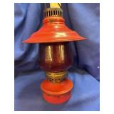 Red Enameled Metal Caboose-Style Table Lantern