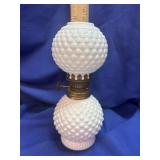 Miniature Enesco Milk Glass Hobnail Oil Lamp