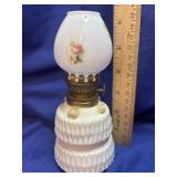 Vintage Milk Glass roses miniature Oil Lamp -