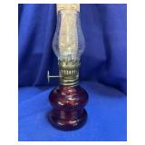 Ruby Red Glass Miniature Oil Lamp