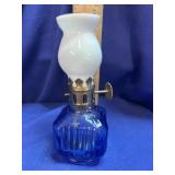 Vintage Cobalt Blue Miniature Glass Oil Lamp