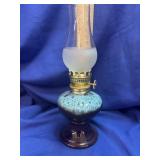 Miniature ceramic brown with blue drip Oil Lamp -