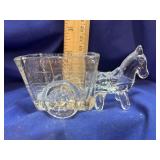 Pressed Clear Glass Horse-Drawn Cart Novelty Figur