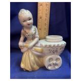 Porcelain Figural Pushcart Miniature Oil Lamp