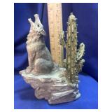 Vintage Desert Coyote and Cactus Figurine
