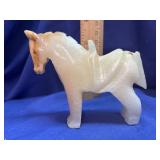 White and Yellow Calcite Hand Carved Horse Figure
