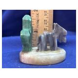 Mexican Multi-Stone Carved Figurine Burro Cactus