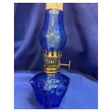 Cobalt Blue Glass Miniature Oil Lamp Umbrella
