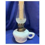 Milk Glass Embossed Harvest Pattern Finger Oil Lam