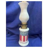 Miniature Milk Glass with US Flag Oil Lamp -