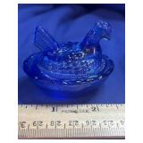 Hen On Nest salt miniature 2 1/2ï¿½ cobalt blue.