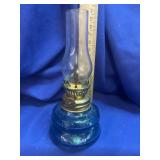 Vintage Blue Glass Miniature Oil Lamp