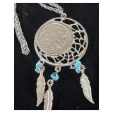 silver-plated dream catcher pendant featuring a