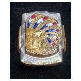 Vintage Enameled Indian Chief Mexican Ring (1940s