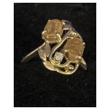 14K ring features two oval golden-brown stones, a