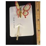 gold-tone wire butterfly lapel stick pin with red