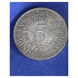1970 West German 5 Deutsche Mark silver coin f
