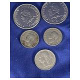 nickel CFP franc coins from French Pacific