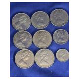 nine circulated cupronickel coins featuring the