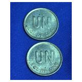 Two Sol de Oro brass coin from the Republic of