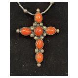 Ethiopian orange opal and sterling silver cross
