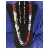 multi-strand red, white, and blue seed bead