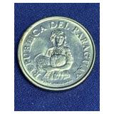 1975 Guaranï¿½es coin from Paraguay featuring a