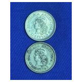 Two circulated coins from 1971 and 1974 from