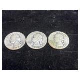 Three Washington Silver quarters. 1943, 1941