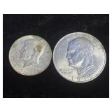 1971 Eisenhower silver dollar and a 1967 Kennedy