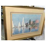 Framed/Matted Coastal Town Scene Print