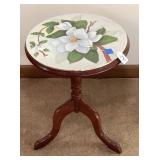 Vtg Tripod Table w/ Hand Painted Porcelain Top